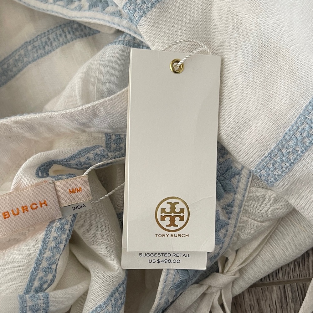Tory Burch Light Blue and White Striped Midi Dress - Picture 13 of 16